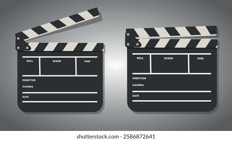 Classic Movie Clapperboards. Cinema Filmmaking Tools in Black and White