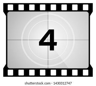 A classic movie countdown frame at the number four.