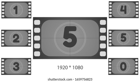 A classic movie countdown frame at the number one. Vintage retro cinema. Countdown frame. Vector illustration on isolated white background.