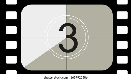 classic movie countdown frame at the number three. Vintage retro cinema. Abstract concept graphic element. Art design. Vector illusration EPS 10