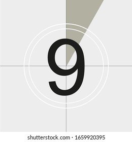 classic movie countdown frame at the number nine. Vintage retro cinema. Abstract concept graphic element. Art design. Vector illusration EPS 10