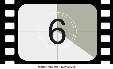 classic movie countdown frame at the number six. Vintage retro cinema. Abstract concept graphic element. Art design. Vector illusration EPS 10
