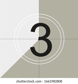 marco de cuenta regresiva clásico en el número tres. Cine retro vintage. Elemento gráfico conceptual abstracto. Diseño artístico. Vector Ilustración EPS 10