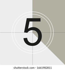 marco de cuenta regresiva clásico en el número cinco. Cine retro vintage. Elemento gráfico conceptual abstracto. Diseño artístico. Vector Ilustración EPS 10