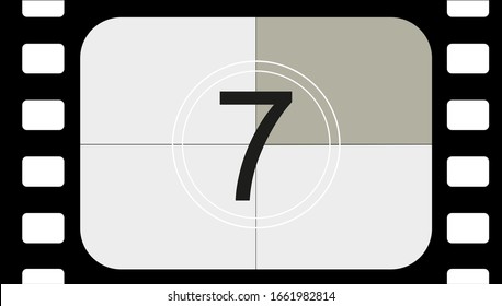 classic movie countdown frame at the number seven. Vintage retro cinema. Abstract concept graphic element. Art design. Vector illusration EPS 10