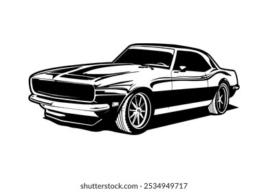 Classic Muscle Car in Black and White Design Vector