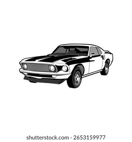 Clássico Muscle Car Design Vetor Ilustração Preto e Branco