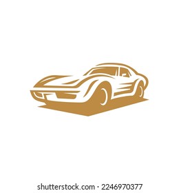 Classic muscle car line art. Vintage retro vehicle vector illustration
