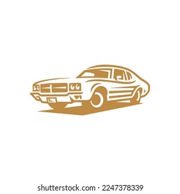 Classic muscle car line art. Vintage retro vehicle vector illustration