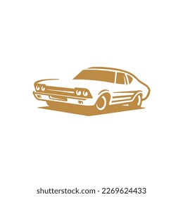Classic muscle car line art. Vintage retro vehicle vector illustration