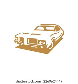 Classic muscle car line art. Vintage retro vehicle vector illustration