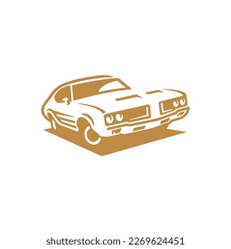 Classic muscle car line art. Vintage retro vehicle vector illustration
