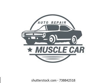 Classic muscle car logo vector illustration isolated on white background. 