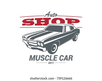 Classic muscle car logo vector illustration isolated on white background. 