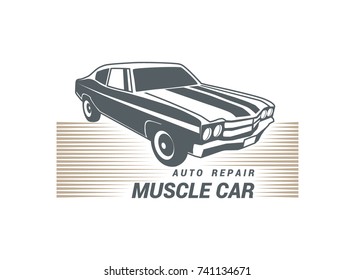 Classic muscle car logo vector illustration isolated on white background. 