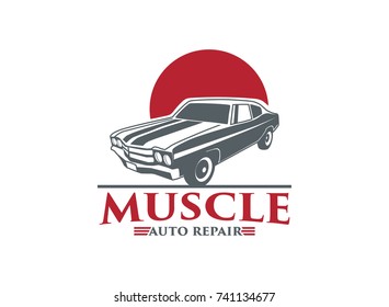 Classic muscle car logo vector illustration isolated on white background. 
