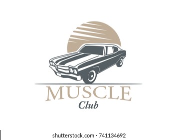 Classic muscle car logo vector illustration isolated on white background. 