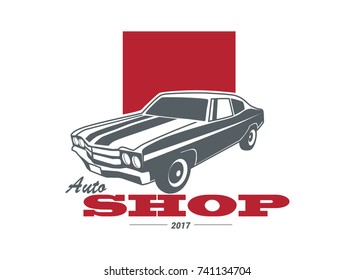 Classic muscle car logo vector illustration isolated on white background. 