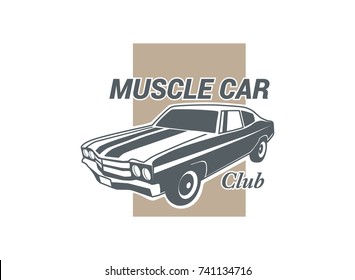 Classic muscle car logo vector illustration isolated on white background. 