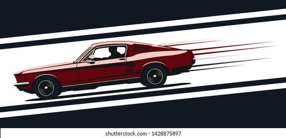 Classic muscle car in motion. Vector illustration.