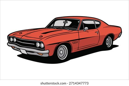 classic muscle car with powerful engine details vector art isolated on white background