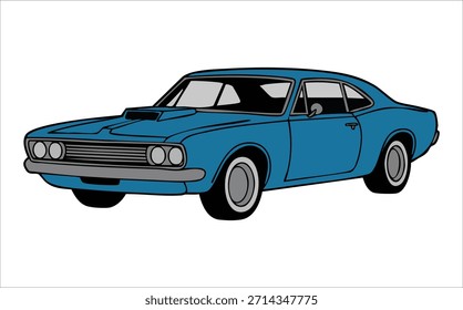 klassischer Muskelwagen mit kraftvollen Motordetails, Vektorgrafik einzeln auf weißem Hintergrund
