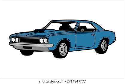 classic muscle car with powerful engine details vector art isolated on white background