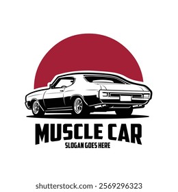 Classic muscle car rear view vector art logo illustration isolated in white background