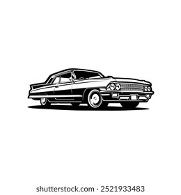 Classic Muscle Car Side View Monochrome Silhouette Vector Illustration. Best for Automotive Related Industry