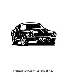 Classic Muscle Car Vector Art Monoshrome Silhouette Isolated