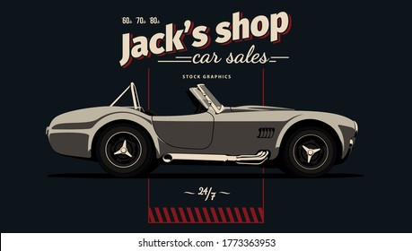 Classic muscle car in vector. Vintage style, solid colors.