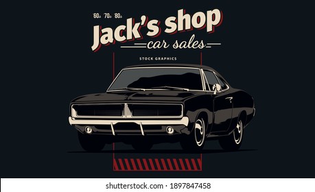 Classic muscle car in vector. Vintage style, solid colors.