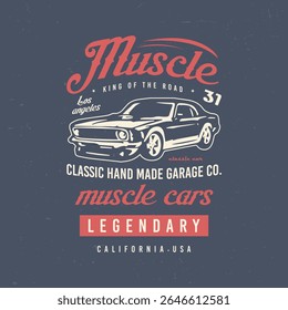 Classic Muscle Cars Custom Engine California T-shirt Design Vector