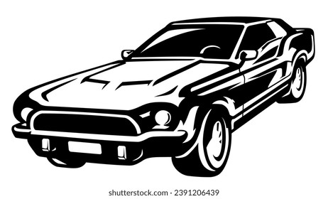 Classic Muscle Custom Car, Isolated Illustration