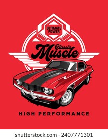 Classic Muscle Performance Vintage Vector Illustration