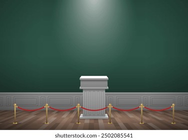 classic museum gallery interior with podium pedestal and rope barrier mock up vector illustration 