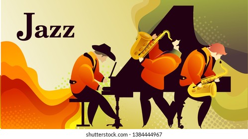 Classic music festival jazz rock concert, jazz gangs. horizontal vector banner illustration. Banner