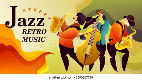 Classic music festival jazz rock concert, jazz gangs. horizontal vector banner illustration. Banner