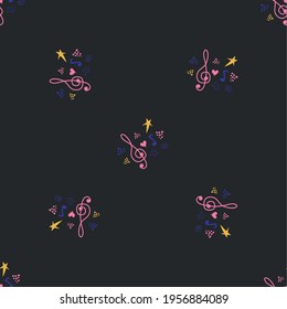 Classic musical patterns, with sheet music and treble clef, great designs for any purpose. Abstract retro texture. Sample badge