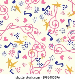 Classic musical patterns, with sheet music and treble clef, great designs for any purpose. Abstract retro texture. Sample badge