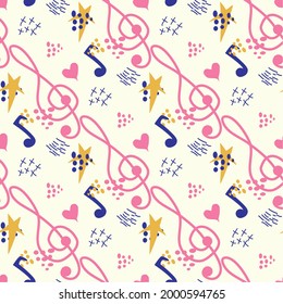 Classic musical patterns, with sheet music and treble clef, great designs for any purpose. Abstract retro texture. Sample badge