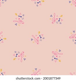 Classic musical patterns, with sheet music and treble clef, great designs for any purpose. Abstract retro texture. Sample badge