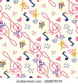 Patrones musicales clásicos, con partitura de papel y trinquete, grandes diseños para cualquier propósito. Textura retro abstracta. Indicador de ejemplo