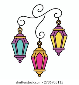 A classic Muslim lantern vector illustration for Ramadan, featuring a timeless Islamic design that brings a warm, spiritual, and festive atmosphere to Ramadan and Eid themed projects.