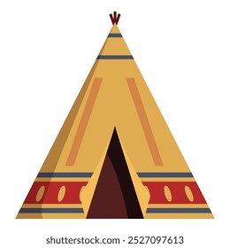 Classic native american teepee tent, richly decorated with traditional patterns, stands tall and proud