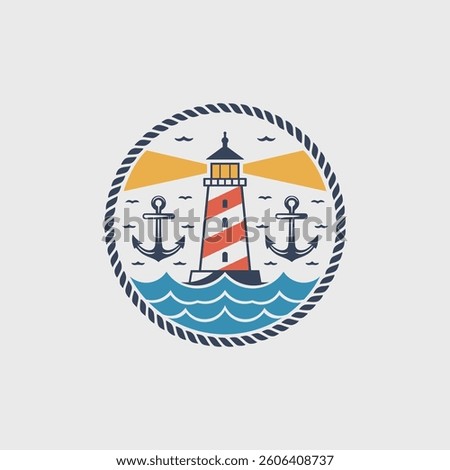 Classic Nautical Lighthouse Emblem with Anchors Elements Logo Design Vector