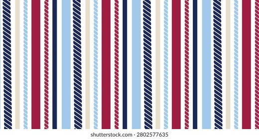 A classic nautical rope stripe pattern in navy and red for a yacht-style design. A bright coastal rope style.