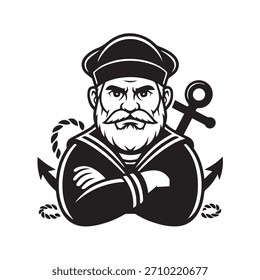 Silueta de marinero de Arte vectorial náutico clásico, ícono náutico, diseño marino, Vector de marinero, vintage 