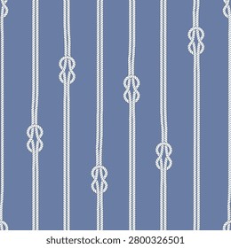 Classic nautical stripe pattern featuring vertical marine ropes accented with decorative sailor knots. The clean maritime design and timeless coastal palette make it ideal for wallpaper, upholstery, bedding, beach house decor, and nautical-themed fabric collections.