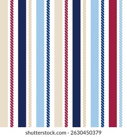 Classic navycore blue red nautical rope strpe seamless pattern for yacht style design. Vector illustration template for prints.